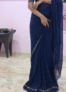 Elegant Navy Blue Embellished Saree