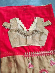 Red &amp; Gold Embroidered Saree