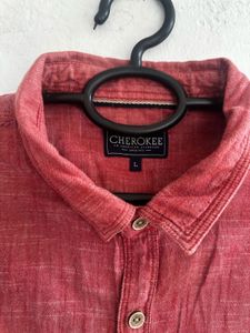 Men's Red Casual Button-Up Shirt