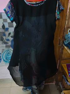 Stylish Black Kurta Set with Floral Embellishment