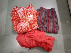 Vibrant Red Floral Kurti Set