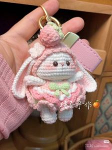 Crochet Bunny Strawberry Keychain