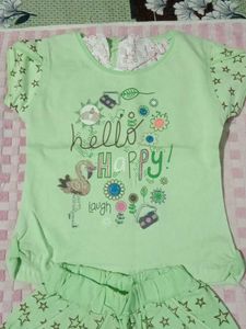 Cute Green Hello Happy Star Shorts Set