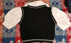 Black V-neck Vest with White Shirt