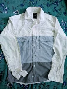 Men White Colour Block Shirt