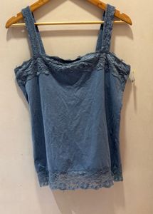 Lace Trimmed Blue Cami Top