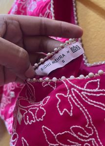 Vibrant Pink Floral Blouse &amp; ready made saree