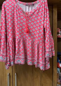 Cute Pink Printed Bell Sleeve Top
