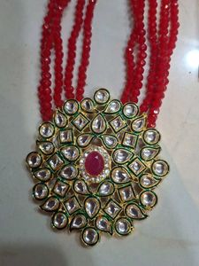 Elegant Red Beaded Necklace &amp; Earrings Set