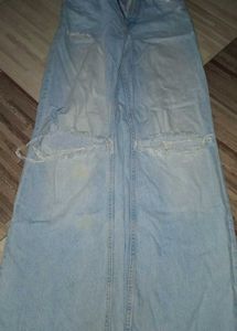 Distressed Light Wash Wide Leg Jeans