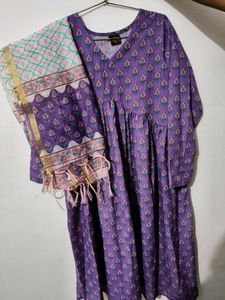 Purple Printed Kurta Set with Dupatta