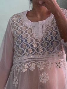 White Chikan-Gota Kurta