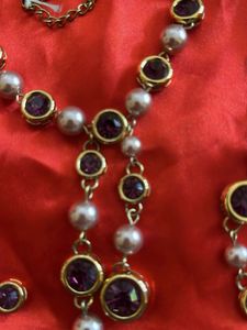 Purple Gemstone and Pearl Necklace