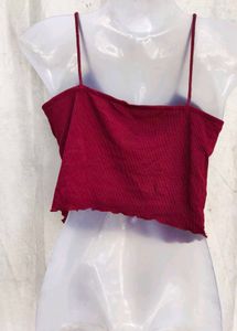 Maroon Ruched Drawstring Crop Top