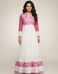 Elegant White & Pink Anarkali Gown