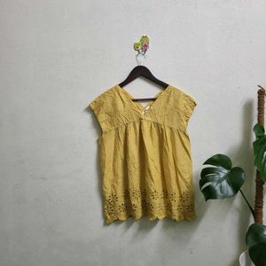 Uniqlo Yellow Eyelet Top