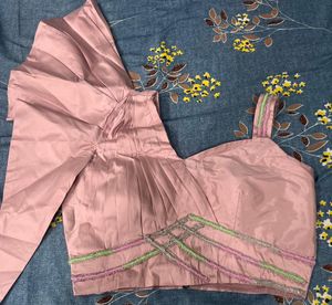 Designer Pink Brocade Blouse &amp; Printed Lehenga Set