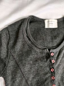 Dark Grey Ribbed Henley Top