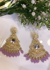 Elegant Lavender Beaded Gold Earrings