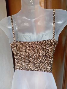 Leopard Print Cami Top with Pink Trim