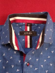 Men's Blue Printed Casual Shirt with bird print