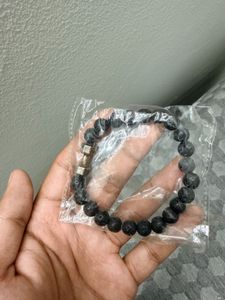 Lava Stone Bracelet with Dumbbell Charm