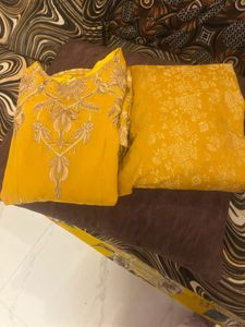 Elegant Mustard Embroidered Kurta Set
