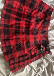 Red Plaid Pleated Skirt