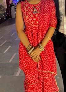 Red Printed Kurta with Sharara Set