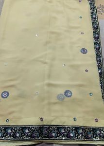 Elegant Cream Sequined Saree with Blouse