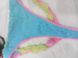 Sheer Purple Thong with Lace Trim
