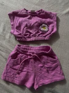 6-12m) Cute Pink Crop Top &amp; Shorts Set