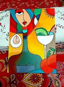 Vibrant Abstract Face & Cocktail Painting