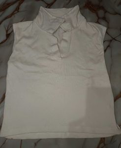 White Sleeveless Collared Top