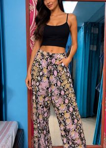 Stylish Snakeskin Print Wide-Leg Pants
