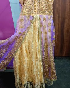 Gorgeous Gold &amp; Purple Embroidered Anarkali