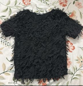 Zara Black Fringe T-Shirt
