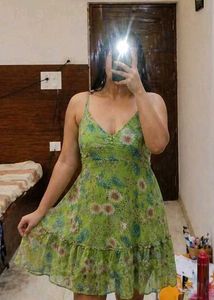 Green Floral Mini Dress