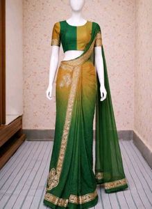 Elegant Ombre Green & Gold Saree