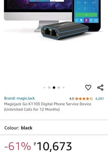 Magicjack Go K1103 Digital Phone Service Device
