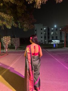 Elegant Dark Green Saree with Pink Blouse