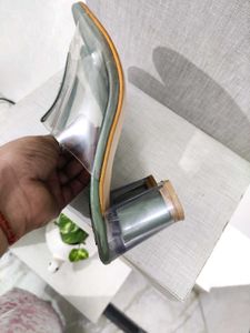 Green 💚 Block Heel Slides, Clear Straps,