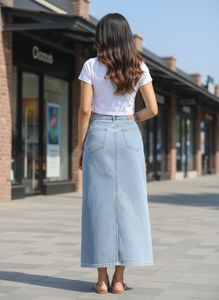 Light Wash Denim Maxi Skirt