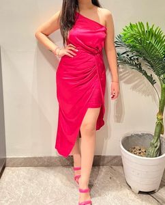 Iki Chik Pink Satin One Shoulder Dress- M Size- Worn Once