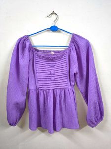 Purple Textured Square Neck Peplum Top