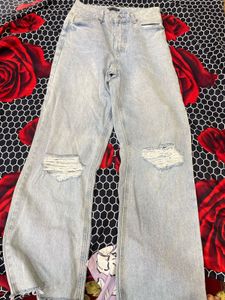 Light Wash Ripped Wide Leg Jeans