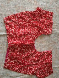 Red &amp; White Printed Blouse
