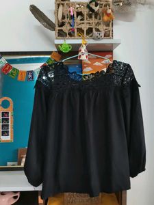 black lace neck top