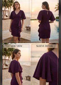 Elegant Purple Ruffle V-Neck Dress