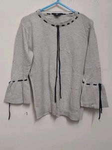 Gray Bell Sleeve Knit Sweater